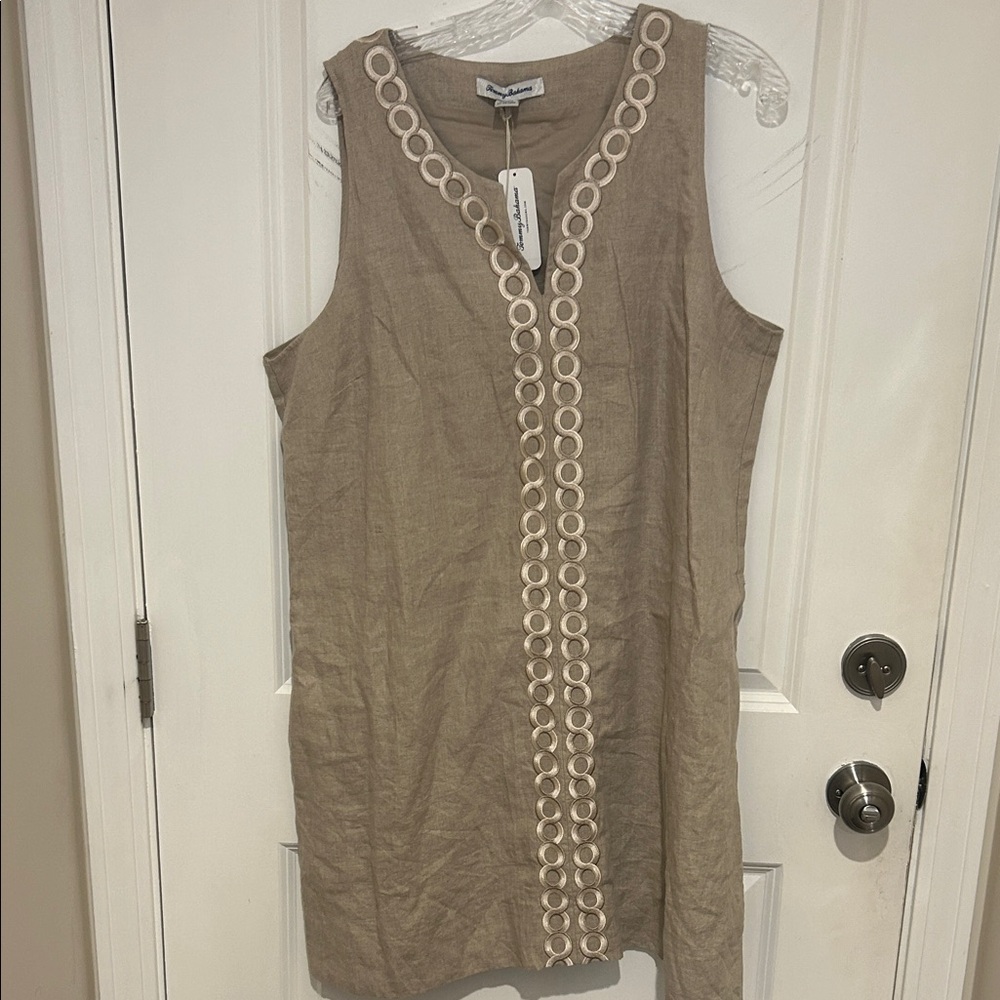 Tommy Bahama Beige Linen Dress with Cream Collar Detail